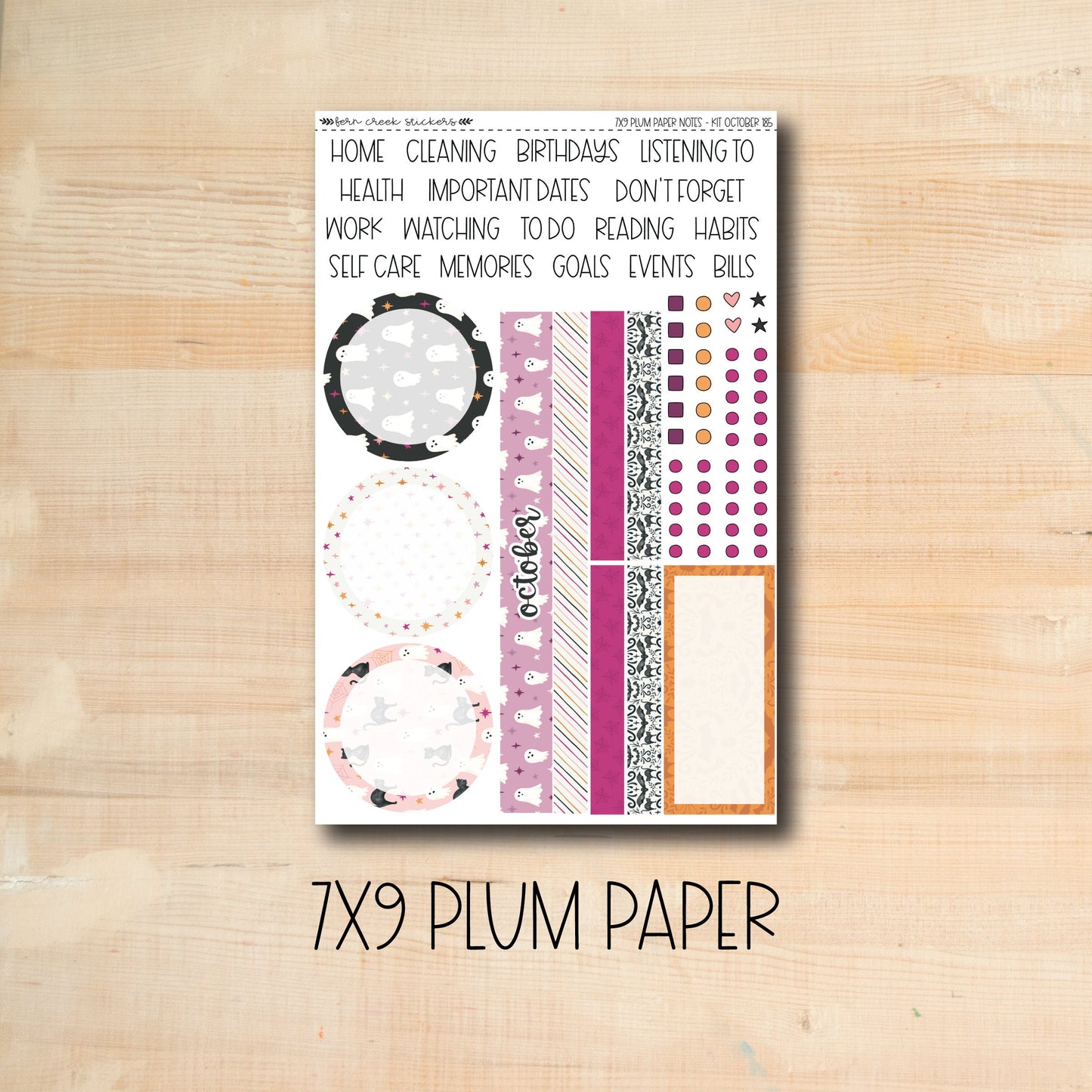 7x9 Plum NOTES-185 || CUTE HALLOWEEN 7x9 Plum Paper October notes page