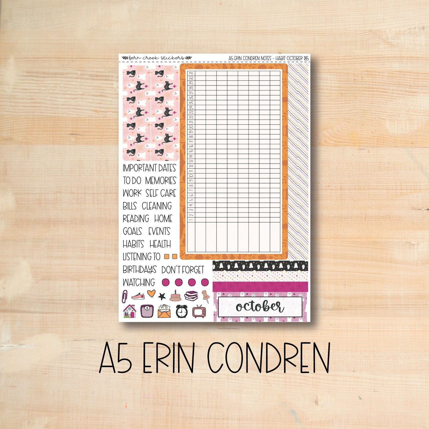 A5 NOTES-185 || CUTE HALLOWEEN A5 Erin Condren October notes page kit