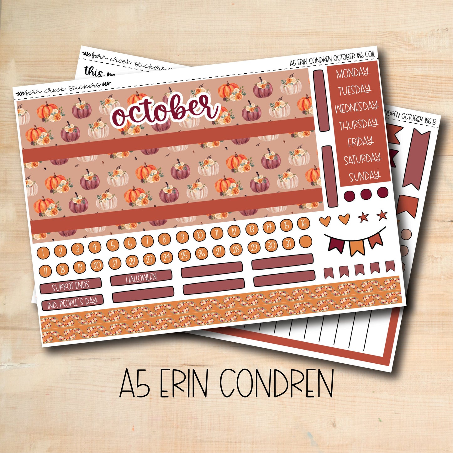 EC A5 186 || PUMPKIN PICKING October A5 Erin Condren monthly planner kit