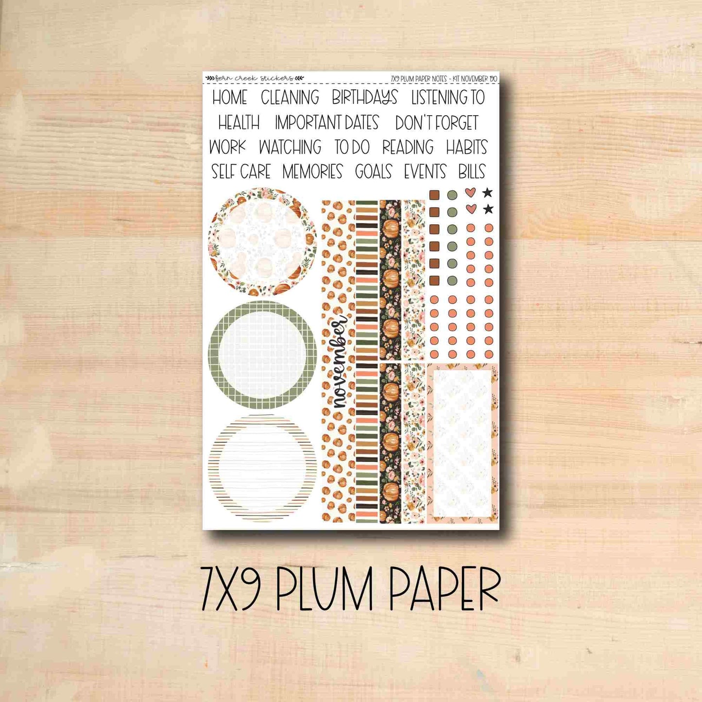 7x9 Plum NOTES-190 || PUMPKIN BLOSSOMS 7x9 Plum Paper November notes page