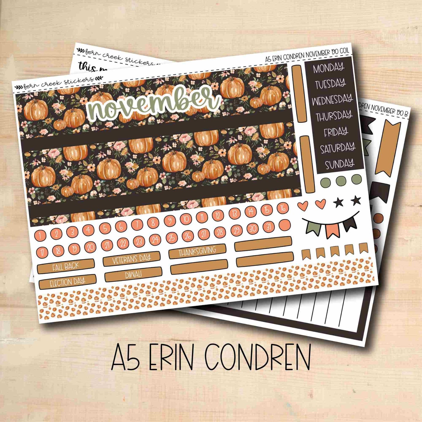 EC A5 190 || PUMPKIN BLOSSOMS November A5 Erin Condren monthly planner kit