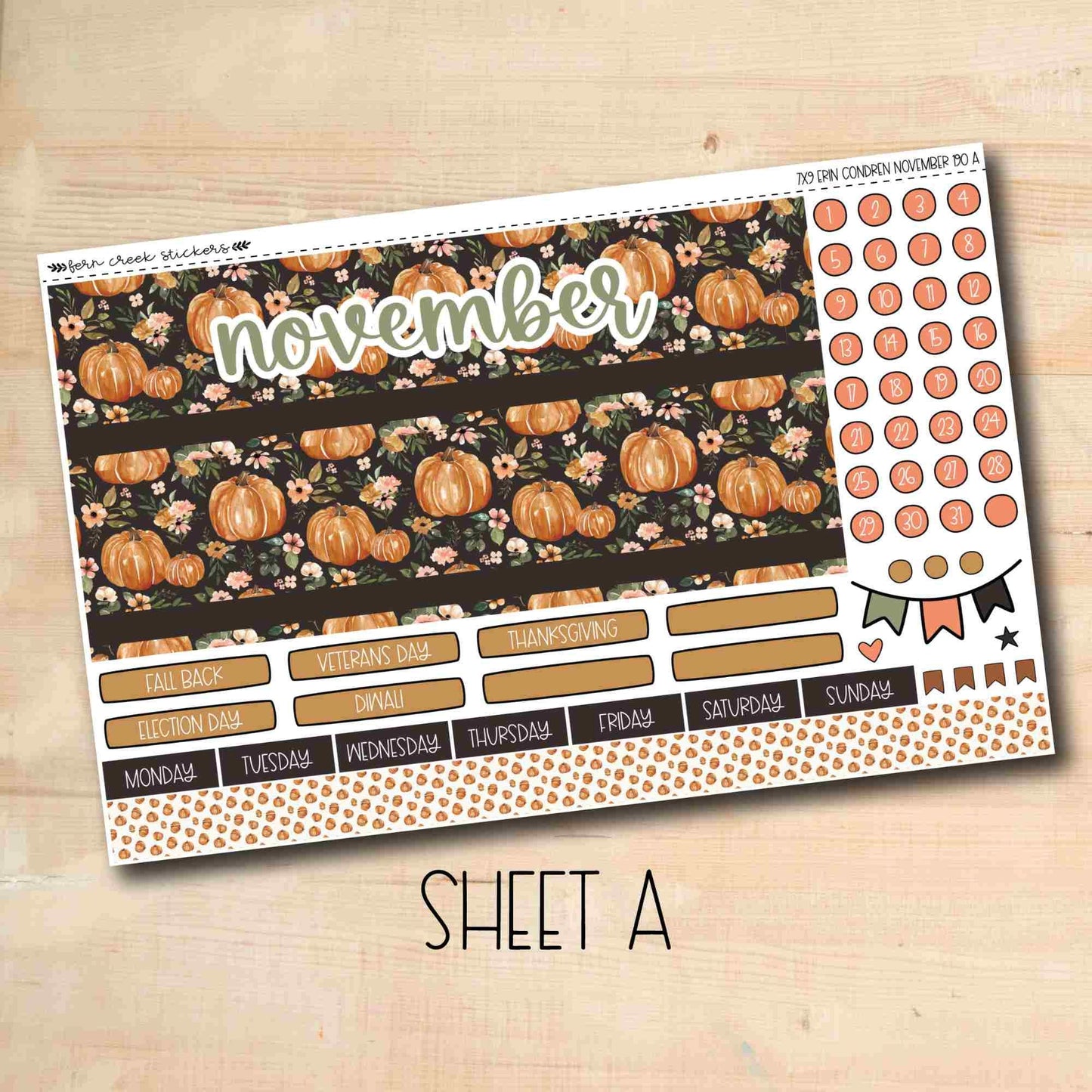 EC 7x9 190 || PUMPKIN BLOSSOMS November 7x9 Erin Condren monthly planner kit