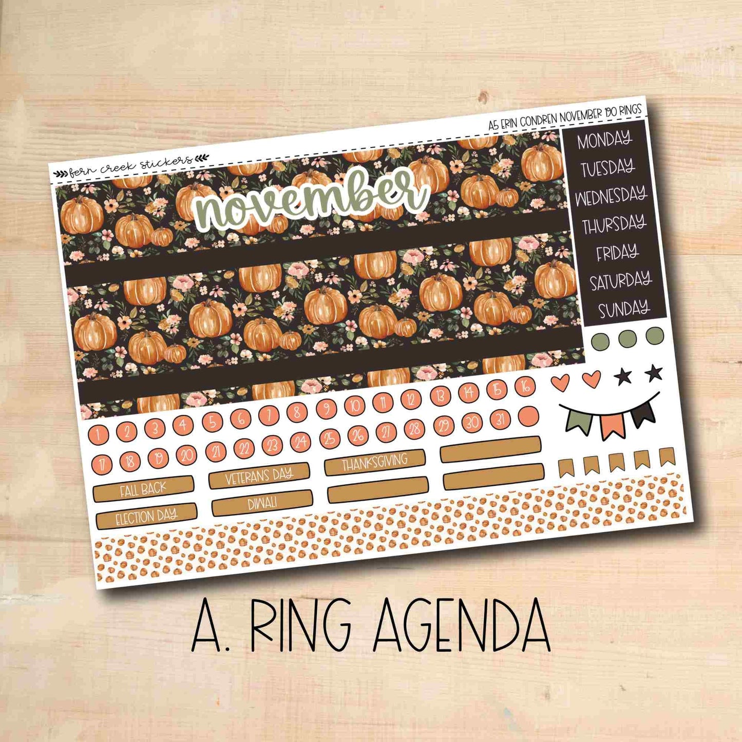 EC A5 190 || PUMPKIN BLOSSOMS November A5 Erin Condren monthly planner kit