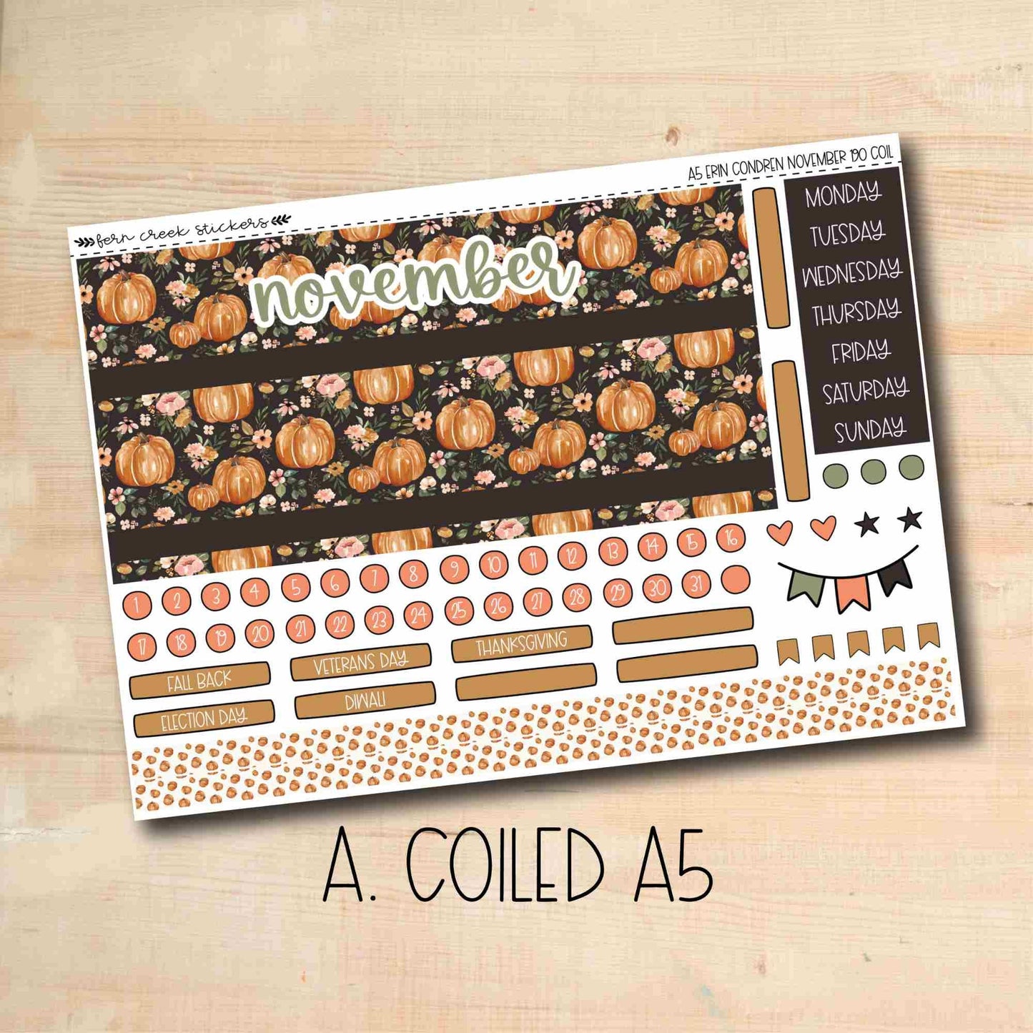 EC A5 190 || PUMPKIN BLOSSOMS November A5 Erin Condren monthly planner kit