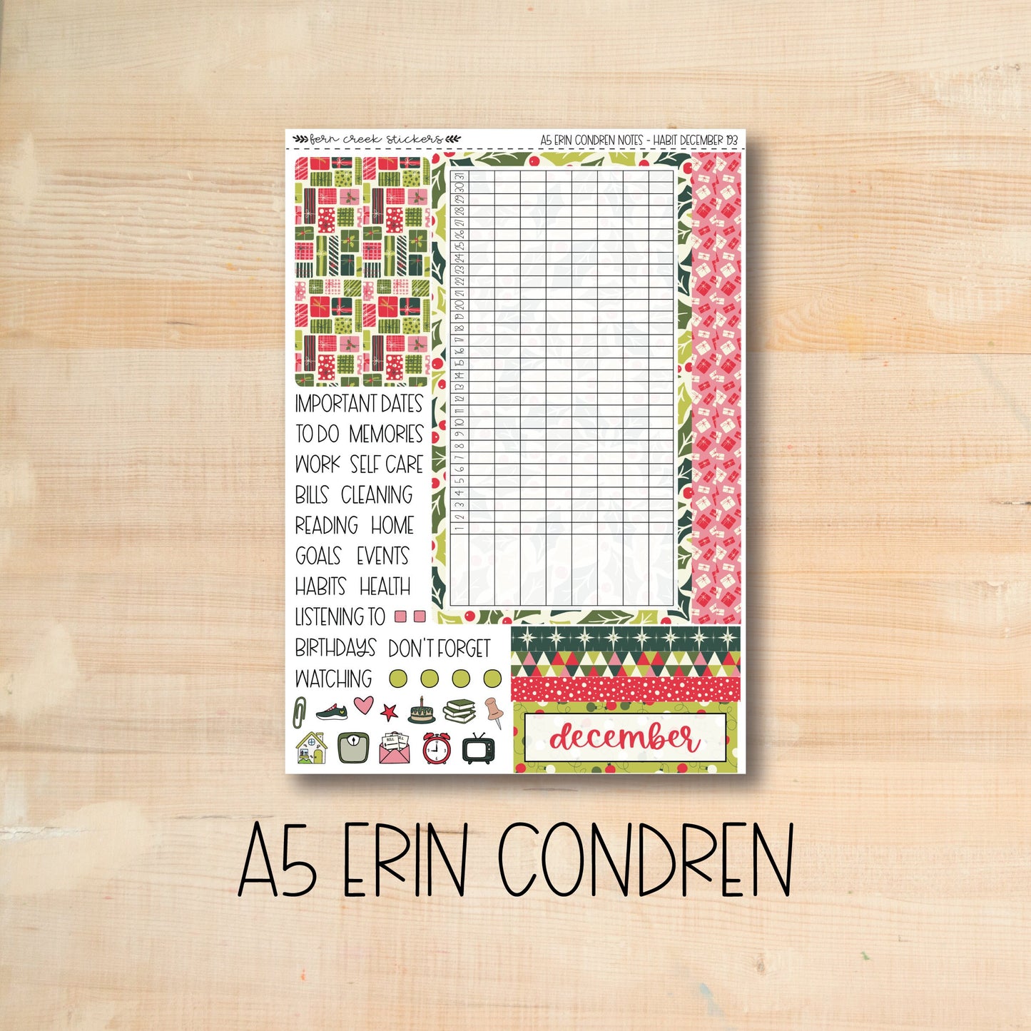 A5 NOTES-193 || VINTAGE CHRISTMAS A5 Erin Condren December notes page kit