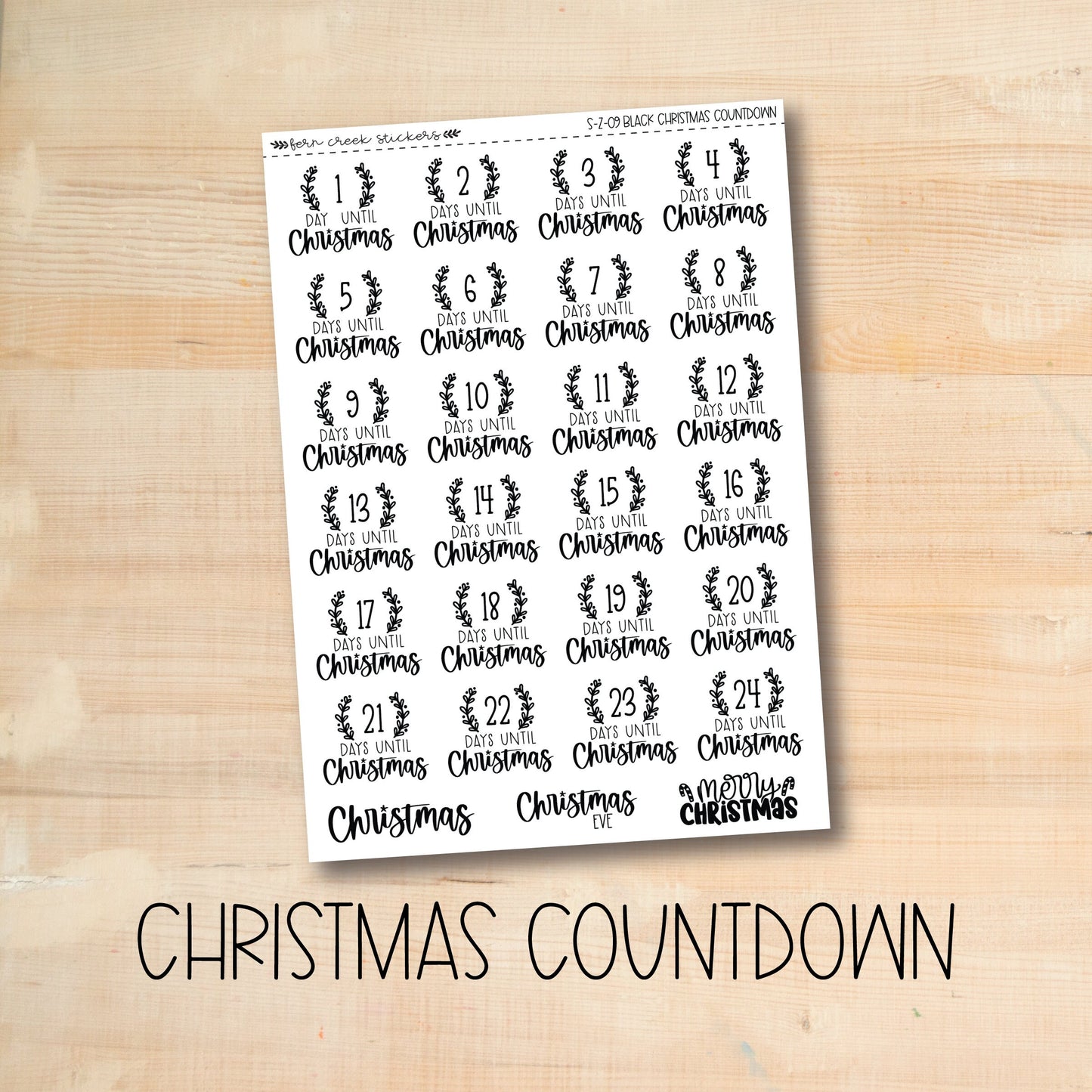 S-Z-09 || Black and white Christmas countdown stickers