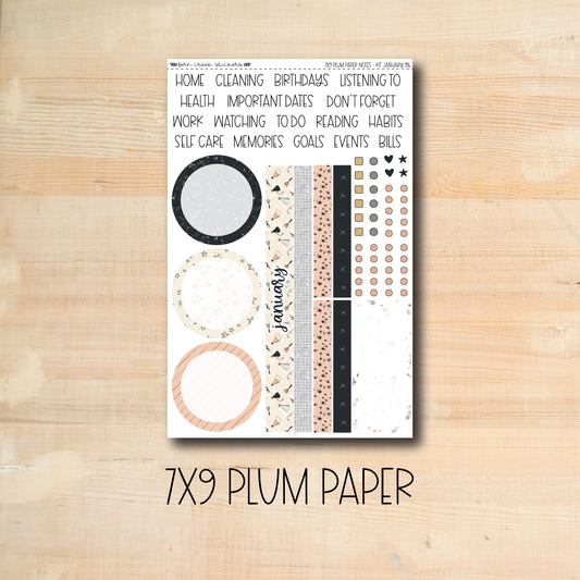 7x9 Plum NOTES-196 || MIDNIGHT PARTY 7x9 Plum Paper January notes page