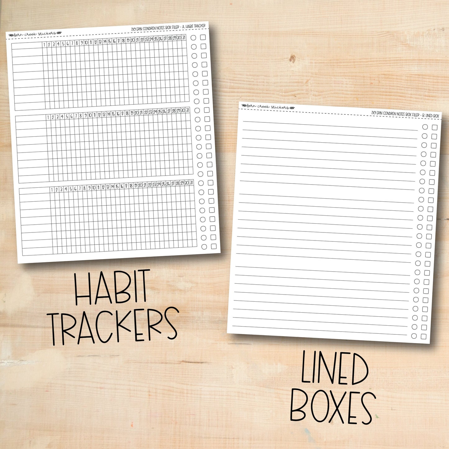 two lined boxes and a habit tracker on a wooden surface