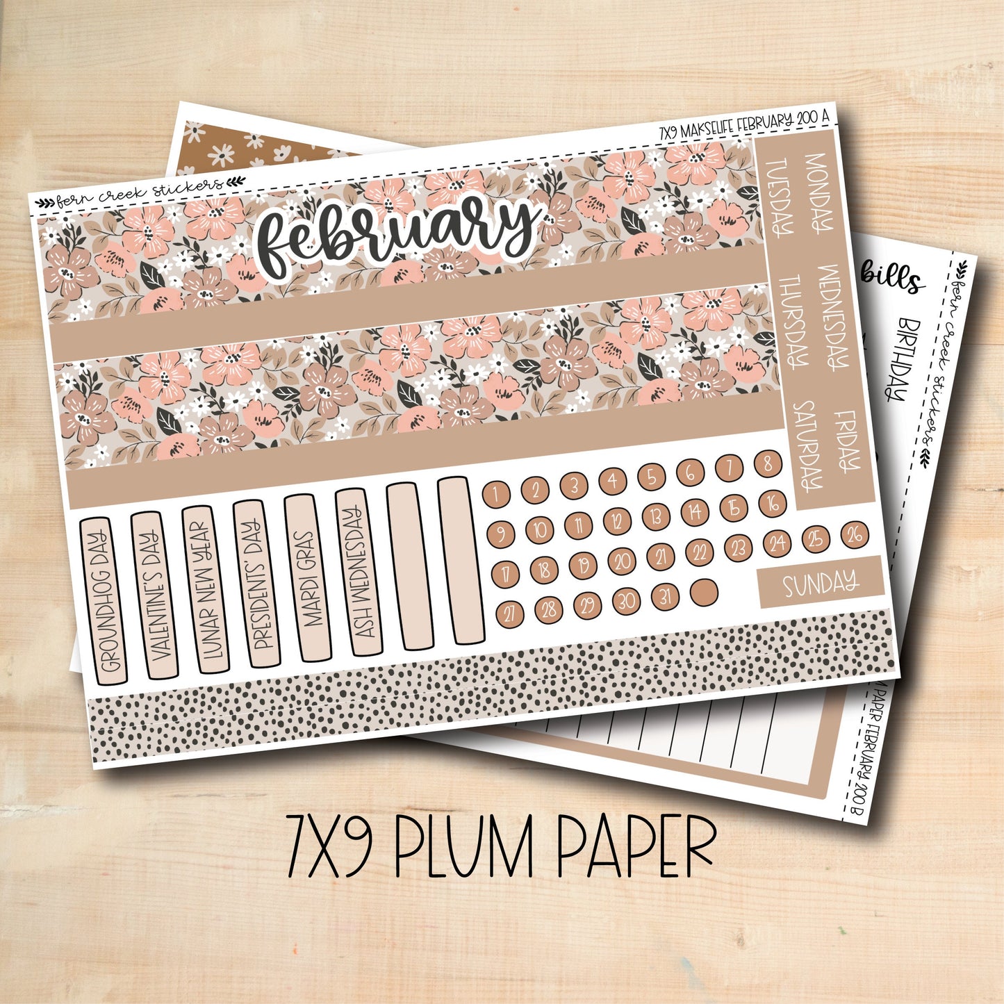 a pair of planner stickers with the words february on them