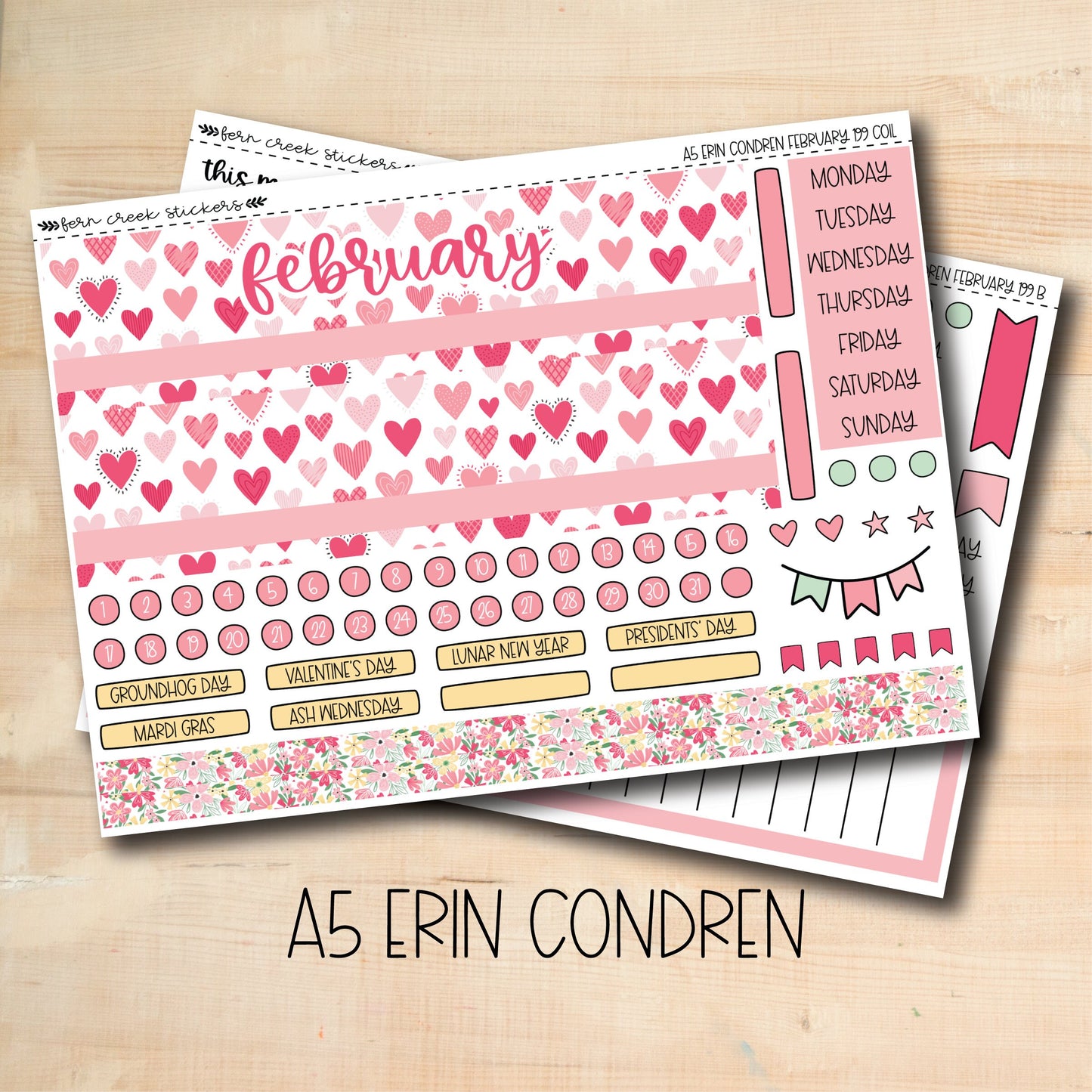 two valentine&#39;s day planner stickers with hearts on them