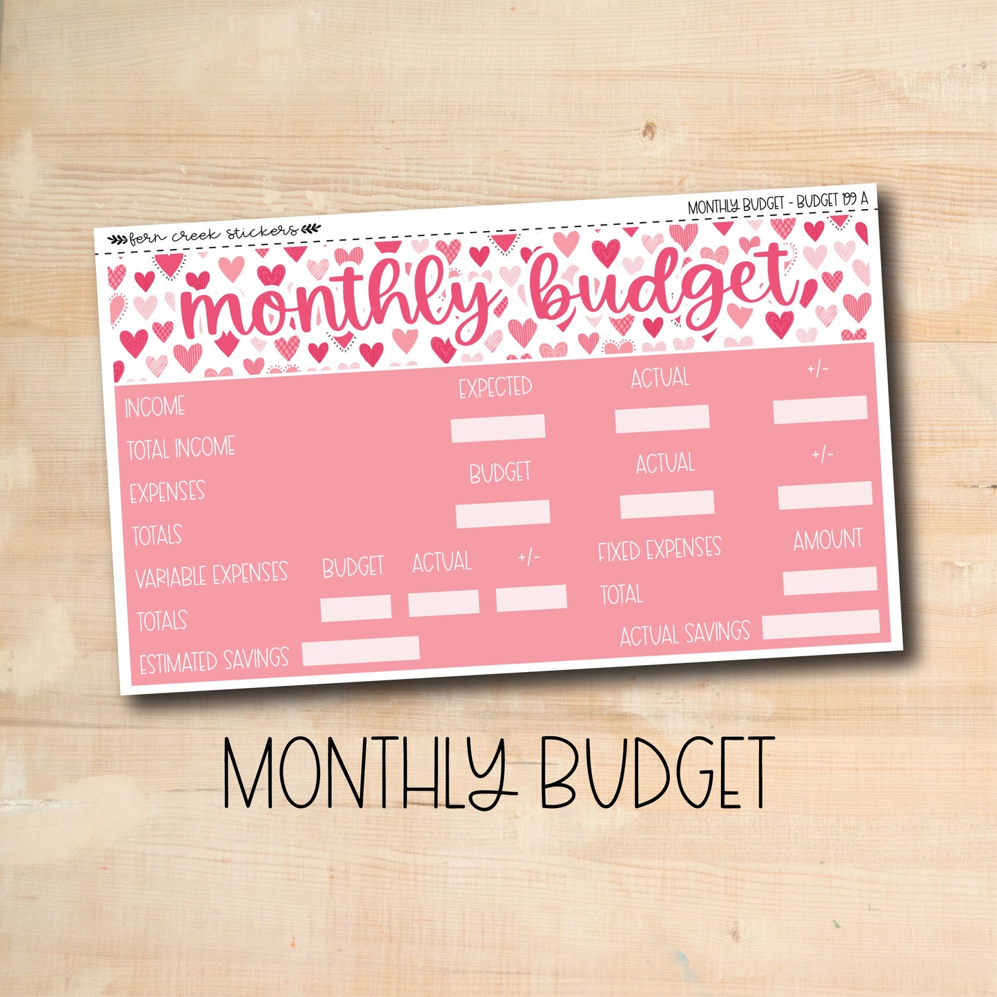 a pink budget sheet with hearts on it