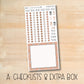 a checklist and extra box with a wooden background