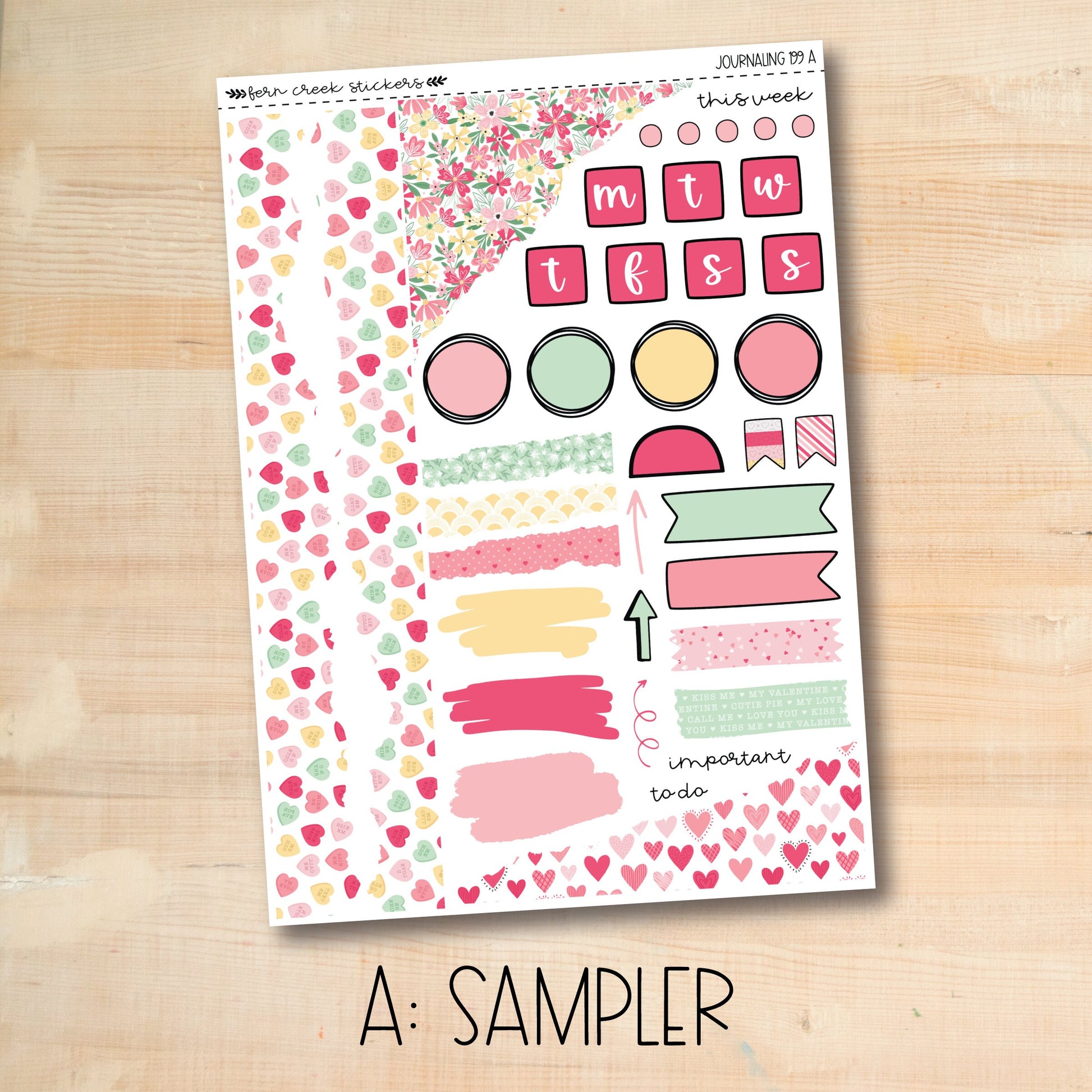 a sample of a sticker sheet with hearts and dots