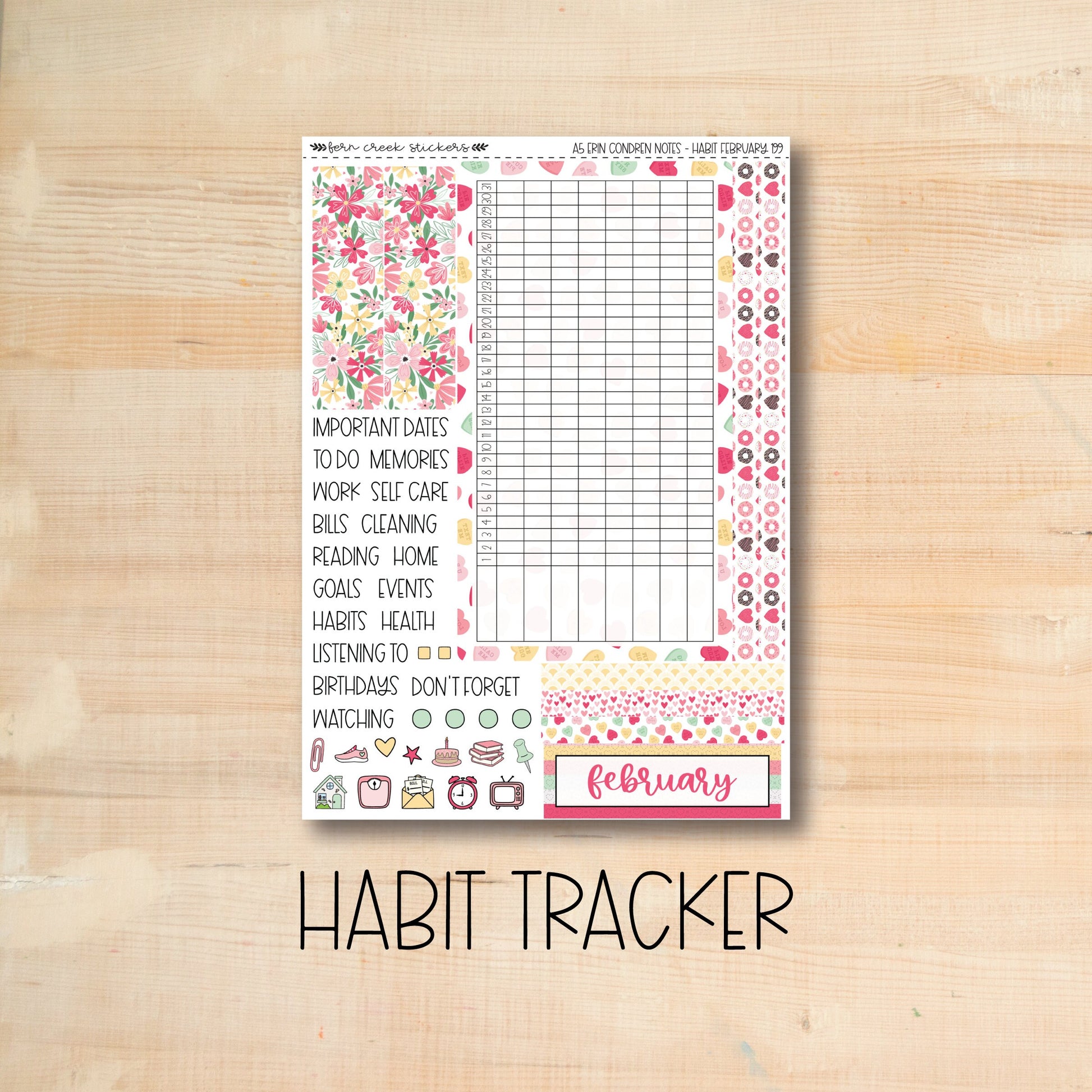 a printable habit tracker on a wooden surface