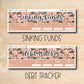 a pair of stickers with the words sinking finds and debt tracker
