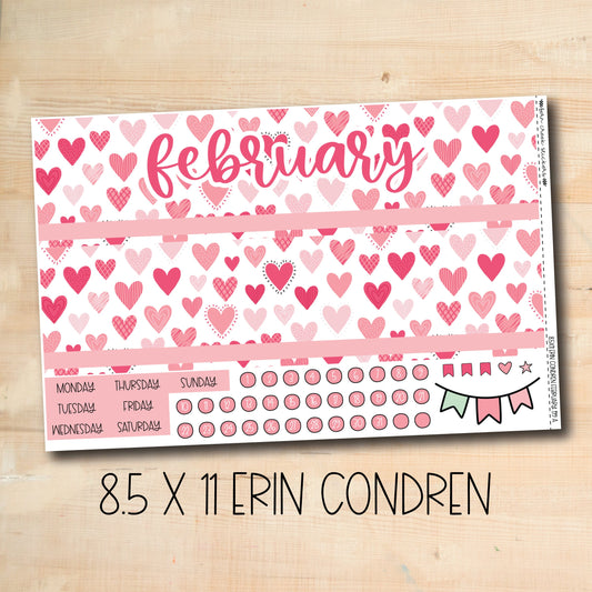 a valentine&#39;s day calendar with hearts and bunting