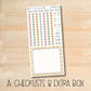 a checklist and extra box with a wooden background