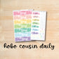 hobo cousin daily planner stickers on a wooden surface