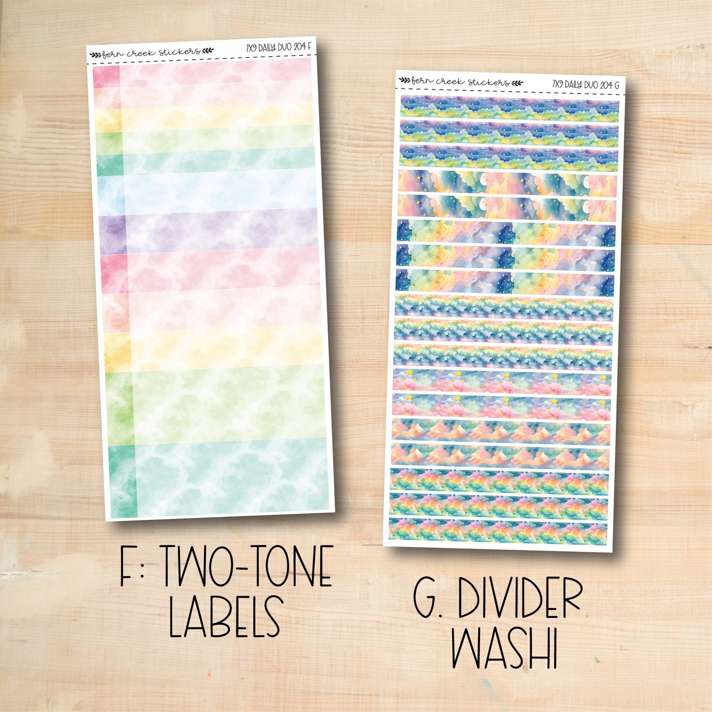 a pair of watercolor stickers with different patterns
