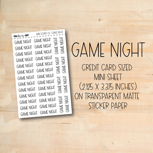 a game night card sized mini sheet with a transparent matte sticker