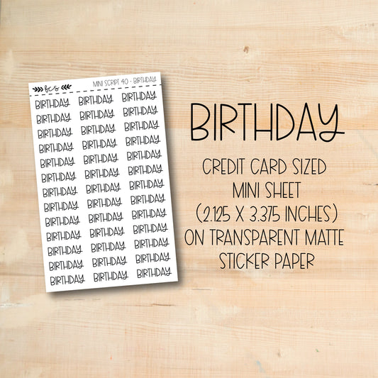 a birthday card sized mini sheet with a transparent matte sticker