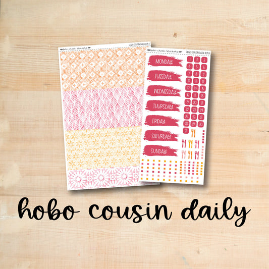 the hobo - cousin daily stickers are displayed on a wooden surface