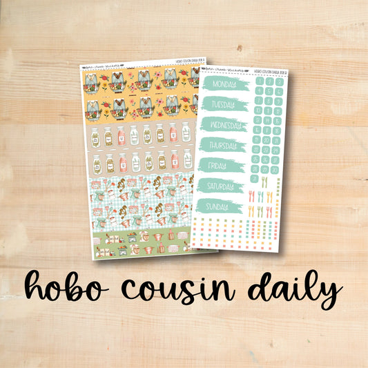 the hobo cousin daily stickers are on a wooden surface