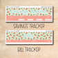 two coupons with the words savings tracker and bill tracker