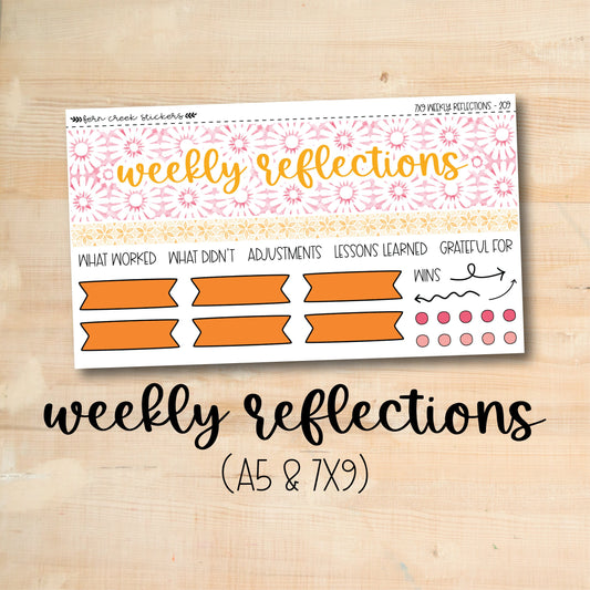 a wooden table with a sticker on it that says weekly reflections