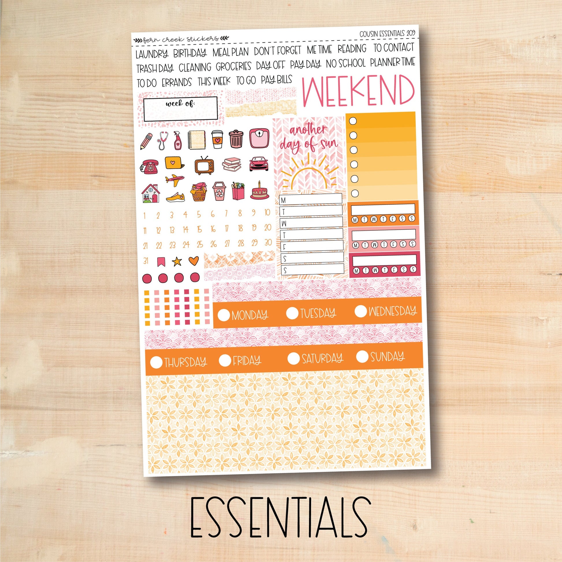 a sticker sheet with the words essentials on it