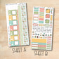 two planner stickers with the words, sheet a, and a picture of a