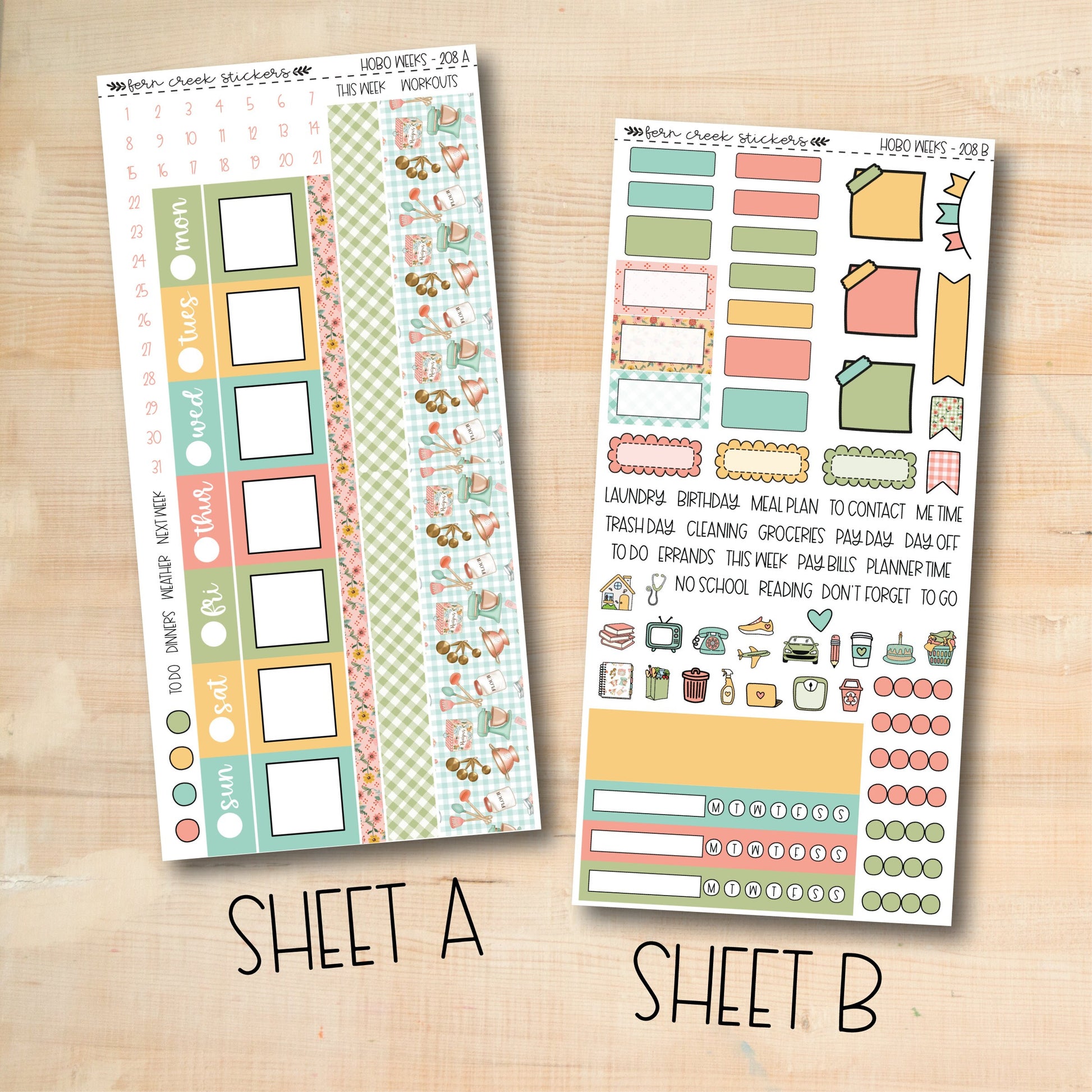 two planner stickers with the words, sheet a, and a picture of a