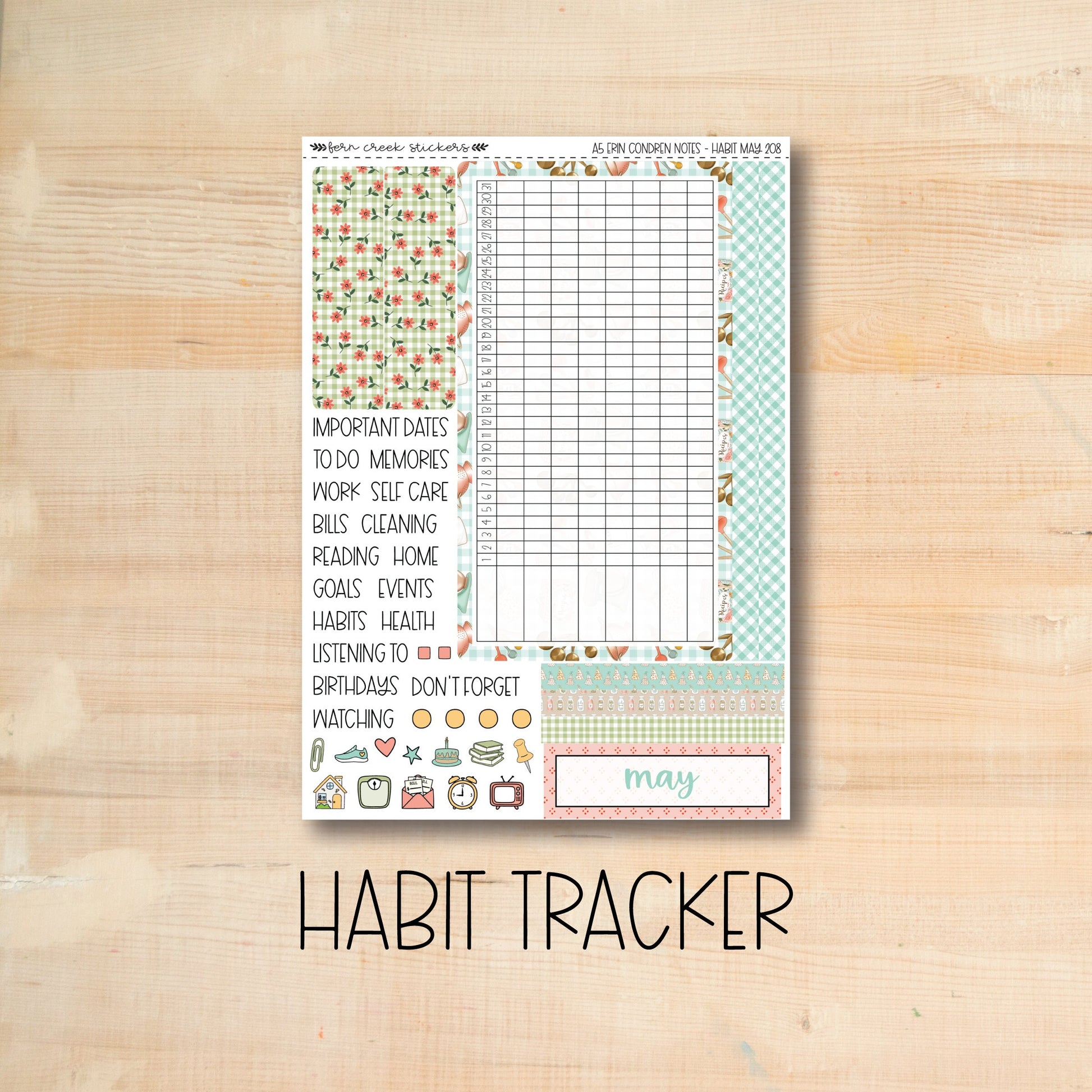 a printable habit tracker on a wooden surface