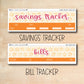 two coupons with the words savings tracker and bill tracker